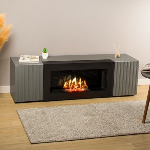Тумба под ТВ с биокамином SteelHeat IMOLA IMPULSE 140 см (корпус Графит / фасады Гротто Гранит)